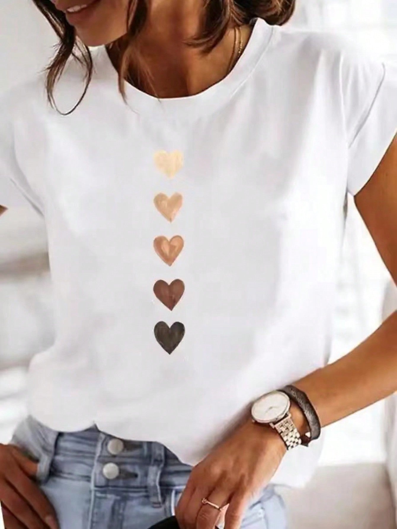 Darcy™ | Heart Print Crew Neck T-Shirt