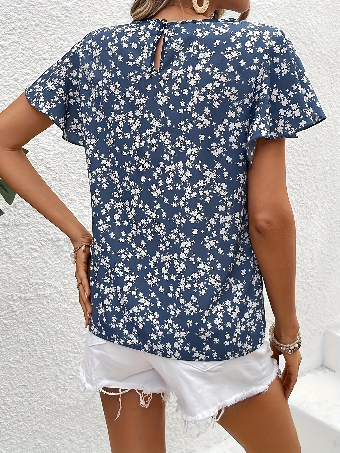 Celeste™ | Elegant Floral Print Crew Neck Blouse