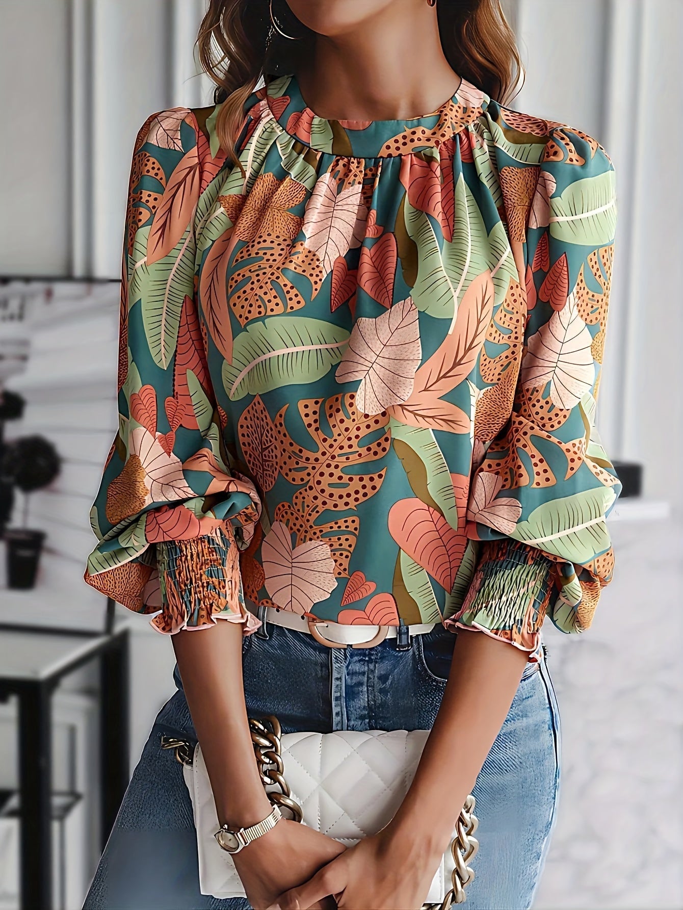 Isla™ | Tropical Print Smocked Blouse