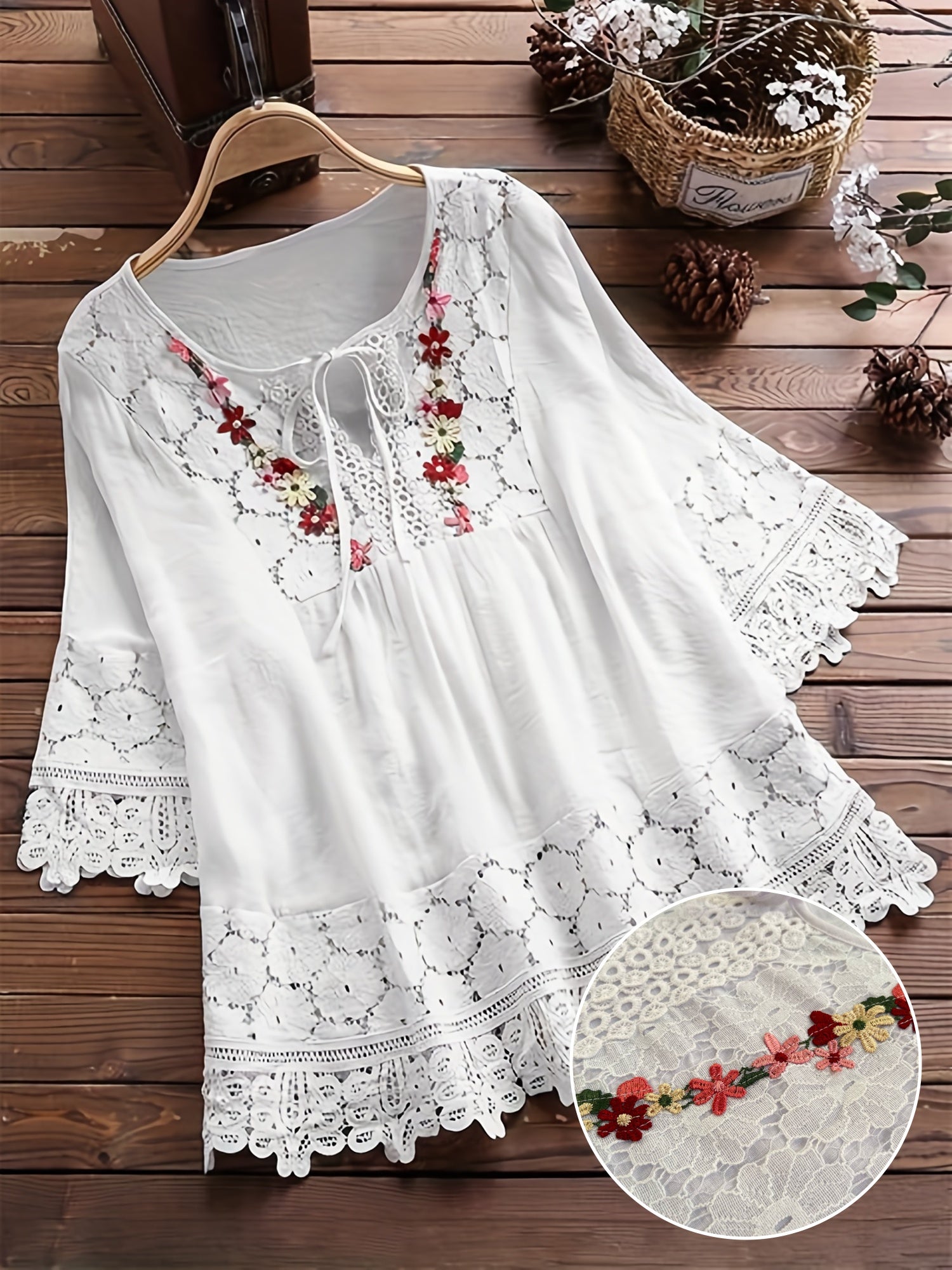 Amelia™ Luxurious Floral Appliques Chic Blouse