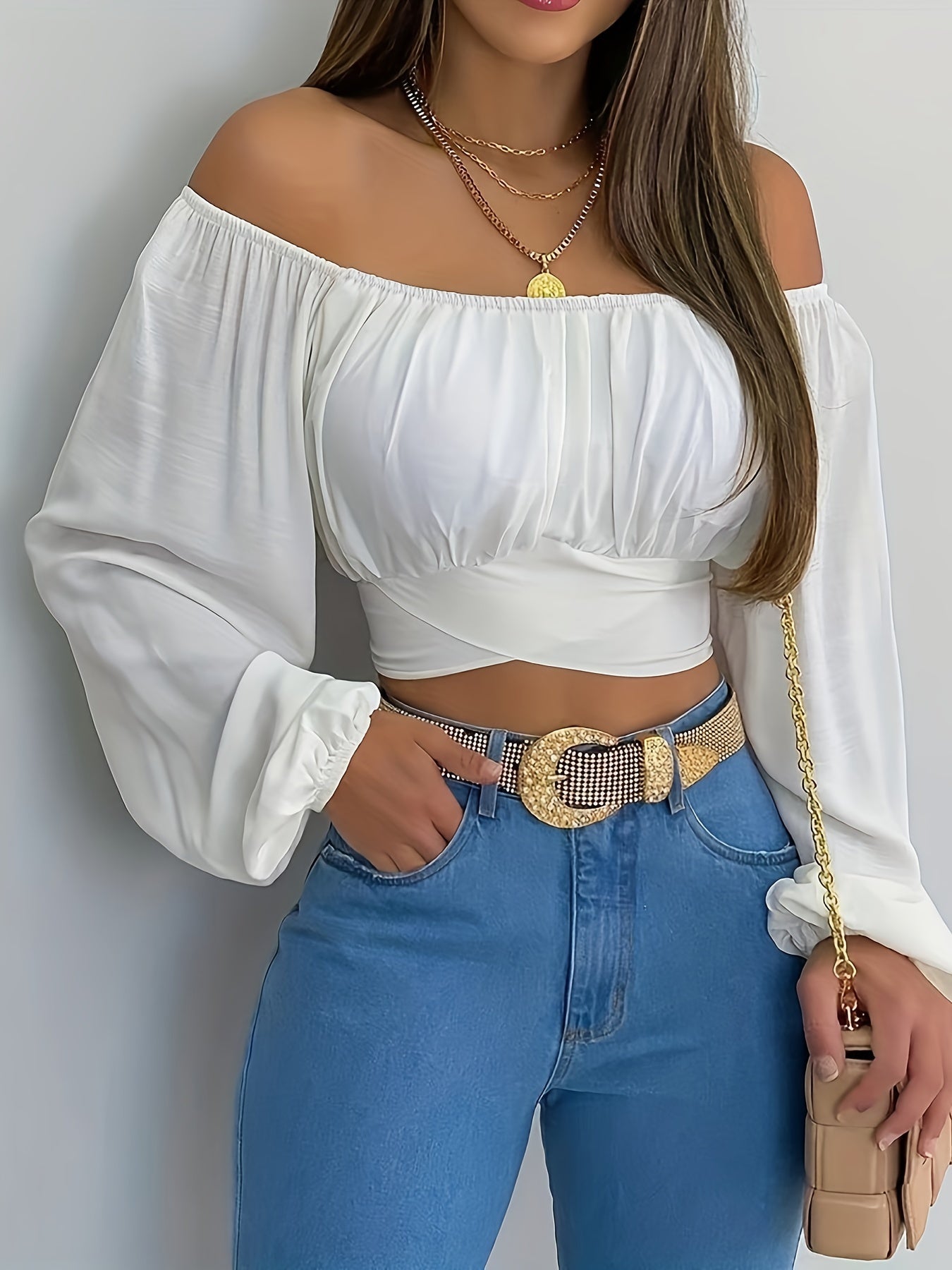 Eleanor™ | Solid Cross Tie Back Crop Blouse