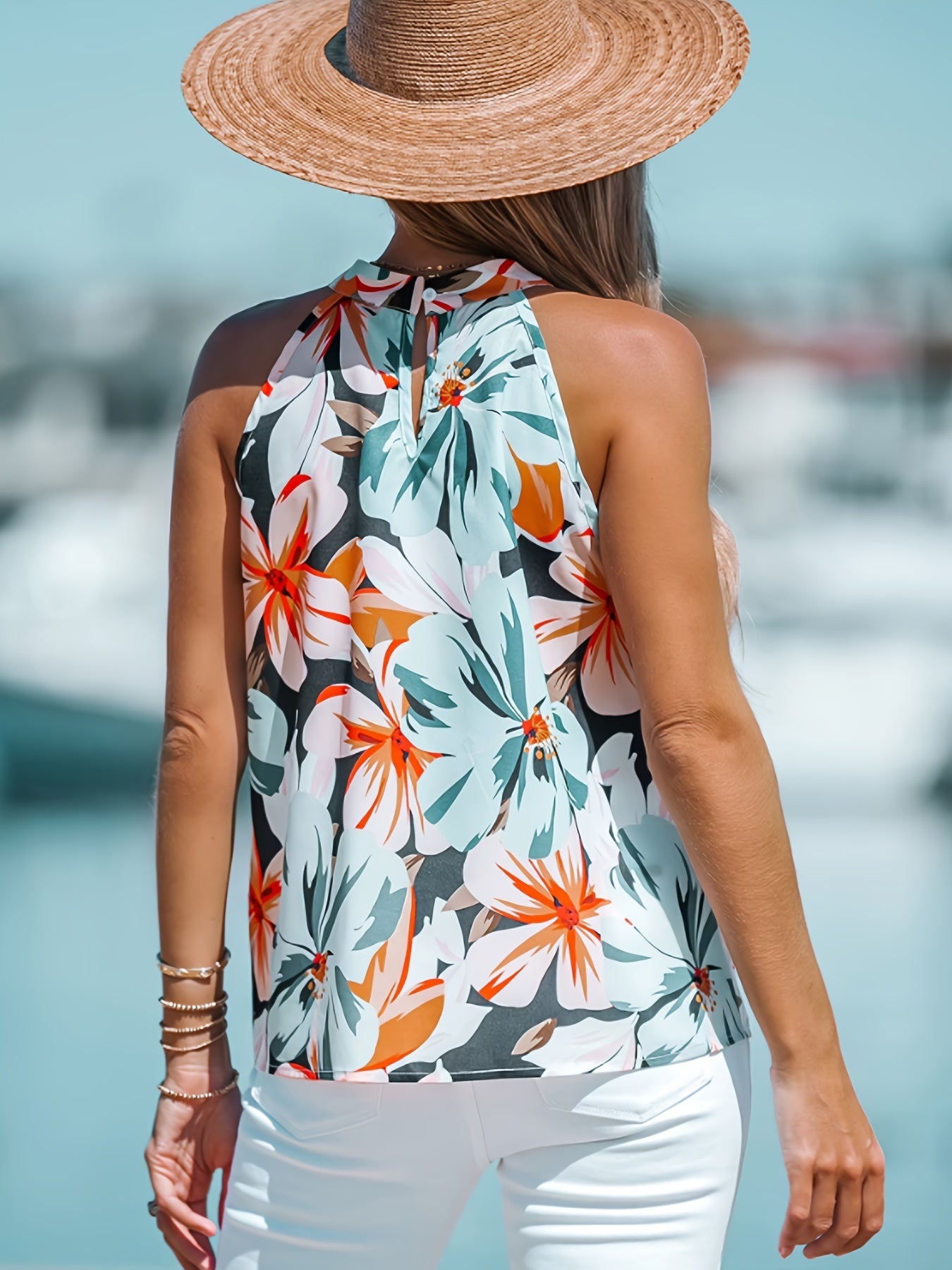 Lila™ | Vibrant Floral Print Halter Neck Top