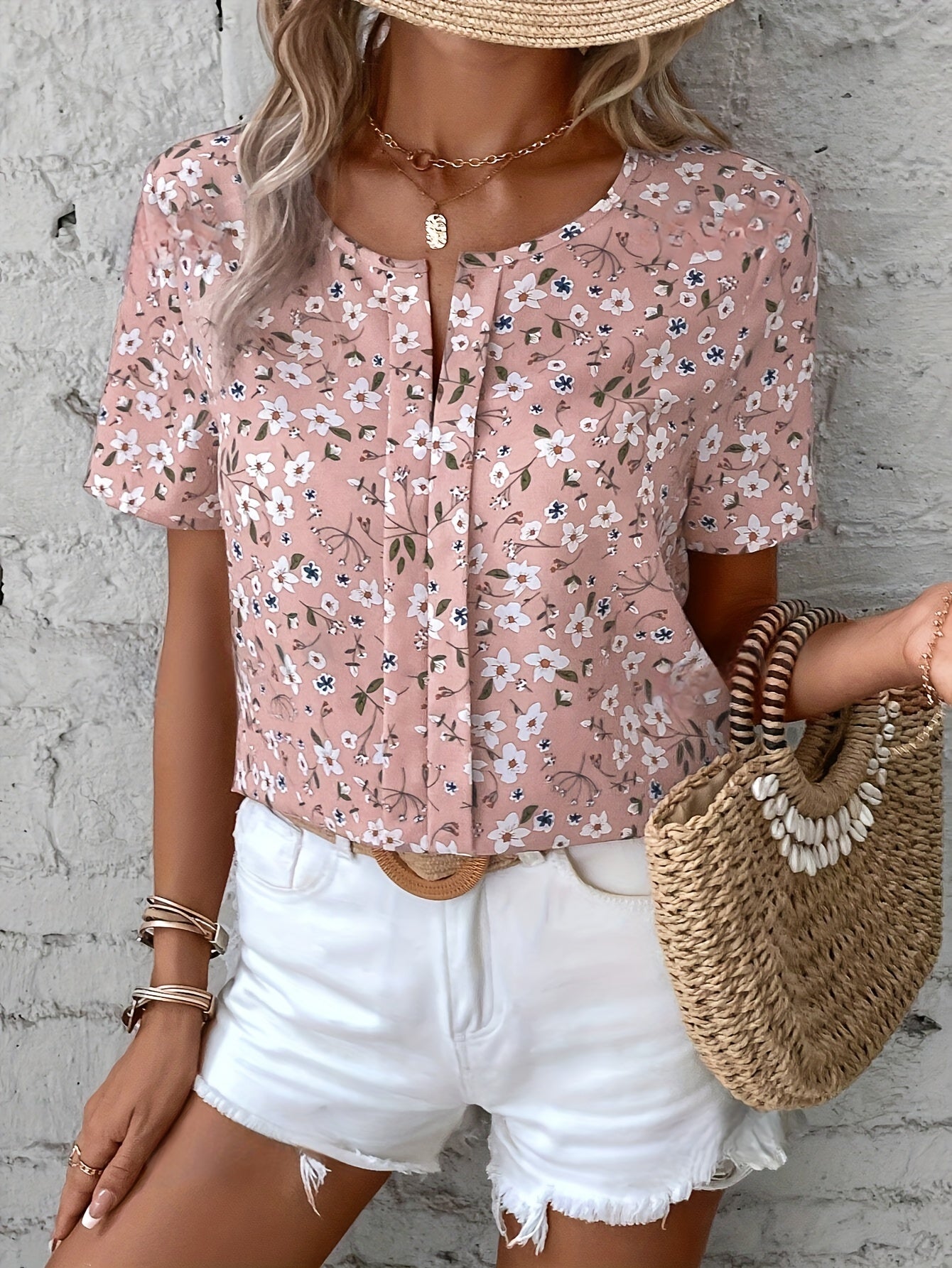 Lila™ | Notched Neck Floral Print Blouse